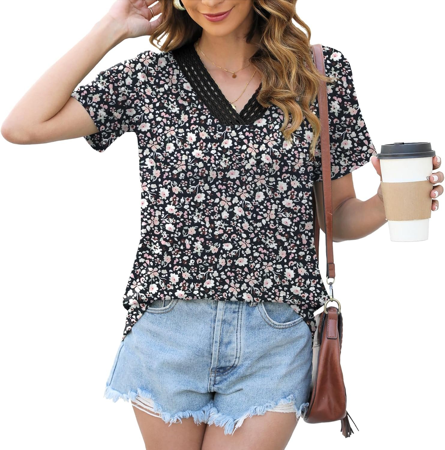 Elevate Your Wardrobe: Stylish V Neck Lace Splice Tops for 2024!